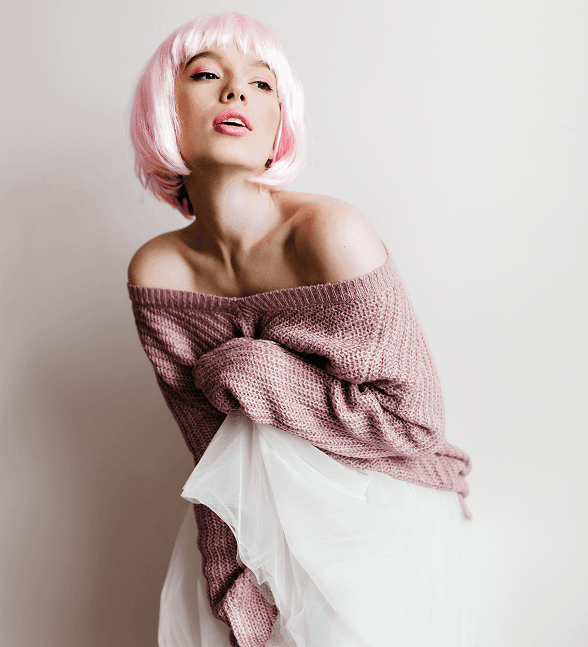 Pink bob hairstyle model